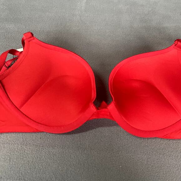 Victoria's Secret Bra 32C Red Miraculous Plunge Padded 2 Cup Push Up Bombshell - Picture 7 of 9